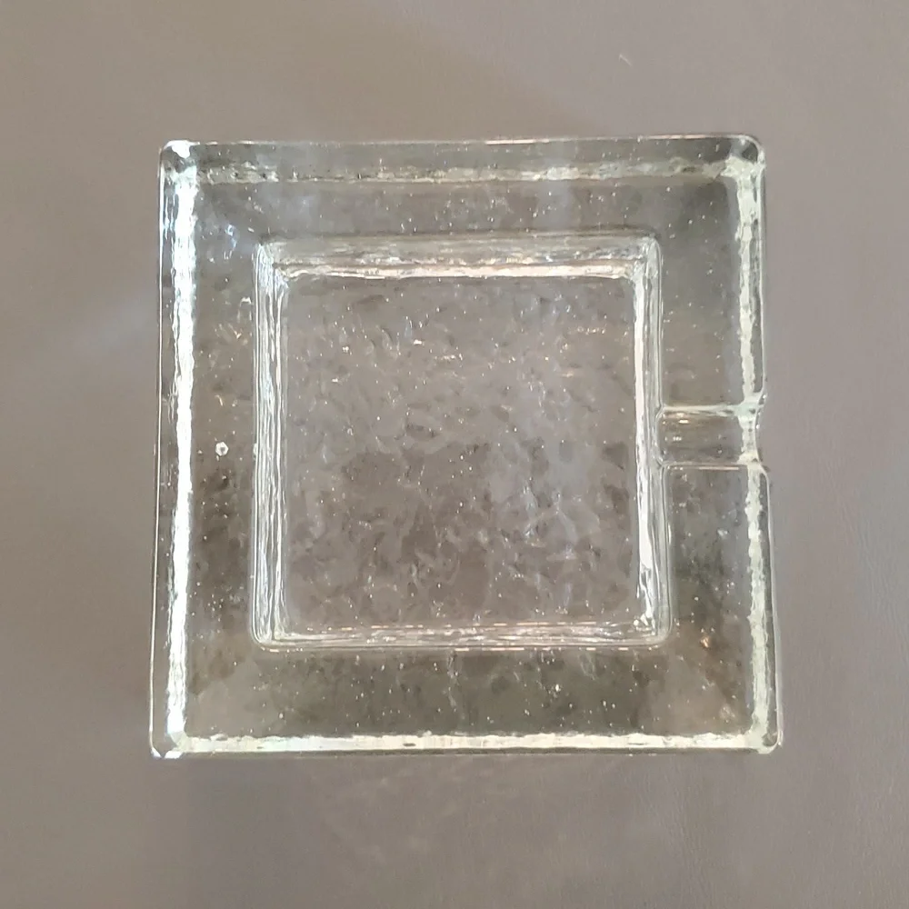 Crate & Barrel Square Textured Art Glass Ashtray MCM Style